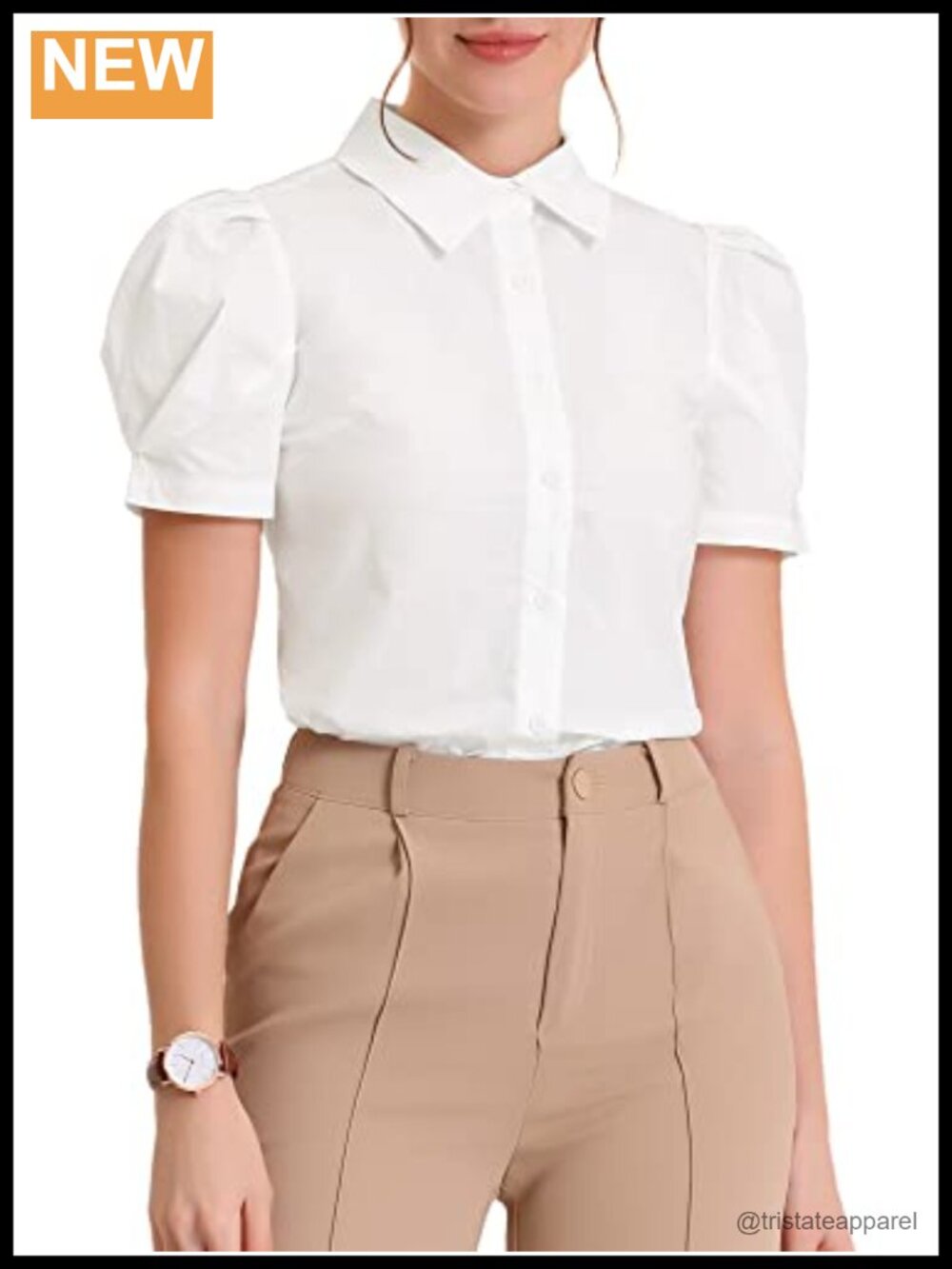 Women's Puff Short Sleeve Button Down Shirt